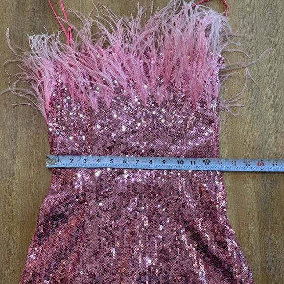 Anthropologie Audrey Adele Pink Feather Sequin‎ Mini Dress XS - Picture 9 of 16